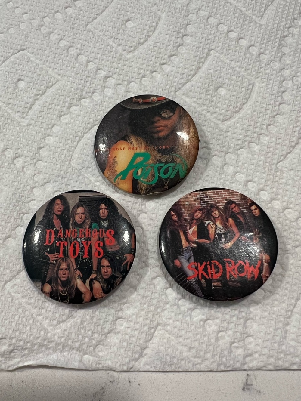 Vintage Band (Round Pin-back) Buttons- Poison, Skid Row, Dangerous Toys